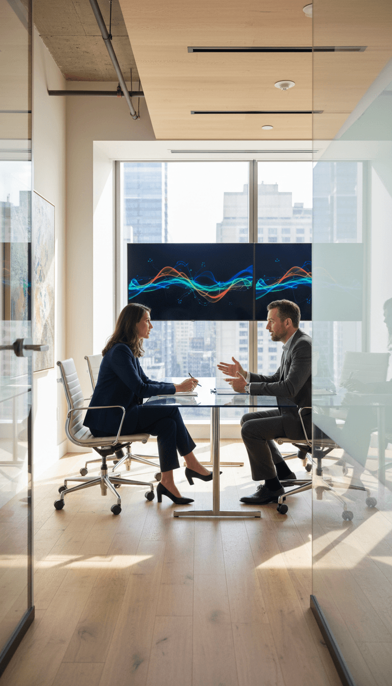 Digital transformation strategy discussion in modern office