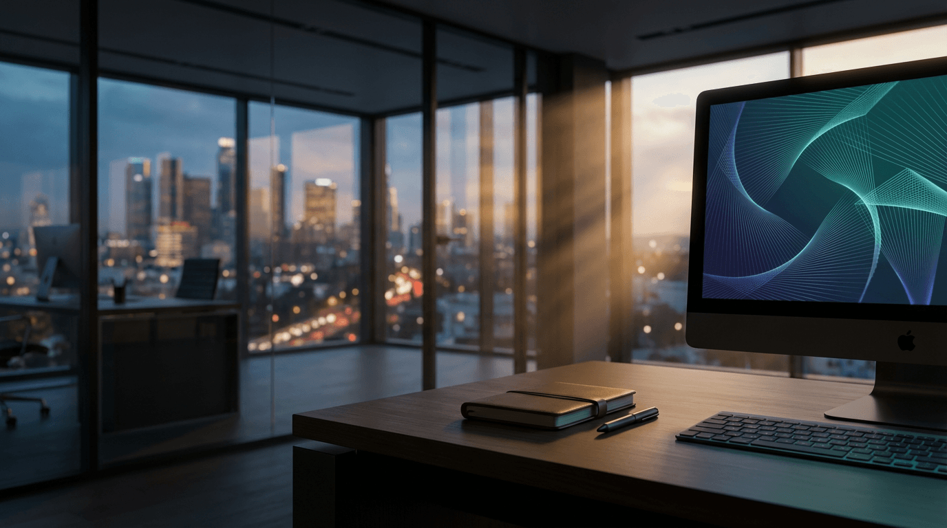 Business leader analyzing digital transformation metrics on display dashboard