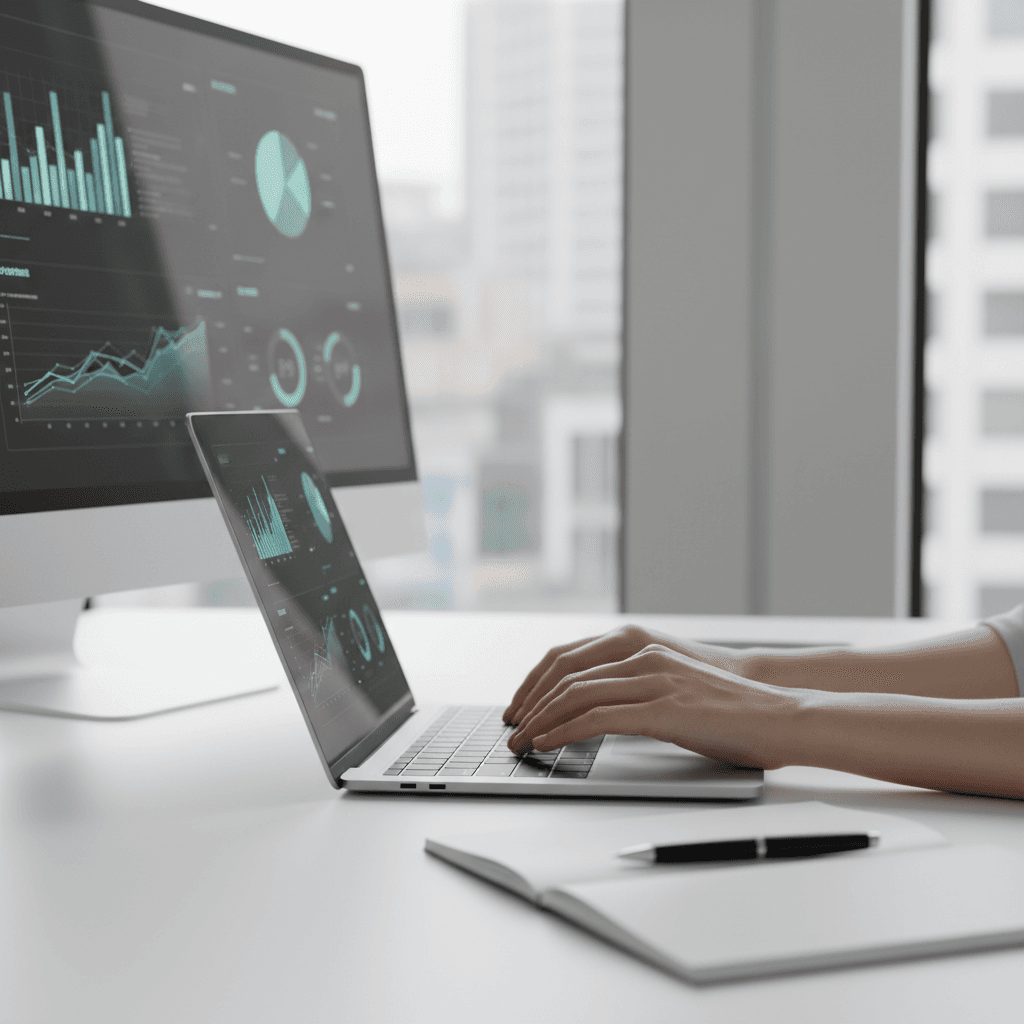 IT consultant reviewing digital transformation strategy on laptop